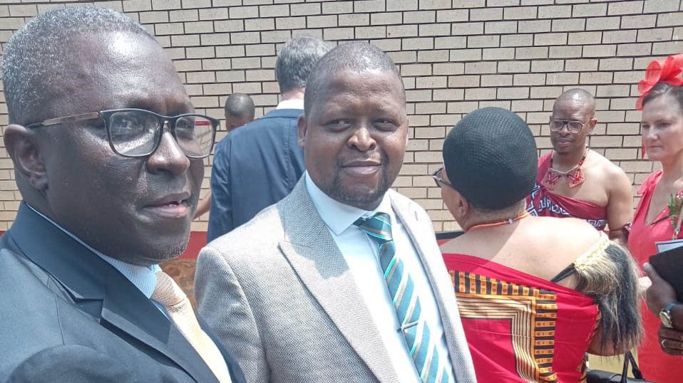 Auditor General Timothy Matsebula with Principal Secretary in the Ministry of Finance Vusi Dlamini during the Budget Speech last Friday.